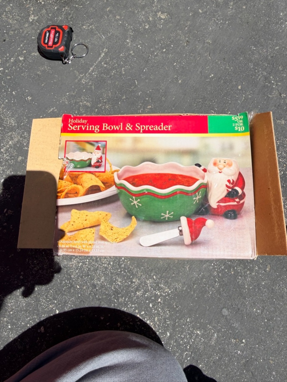 Holiday Serving Bowl & Spreader - Green and Red Santa Design